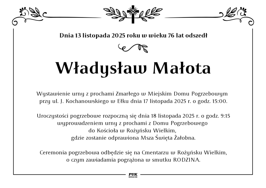 Władysław Małota - nekrolog